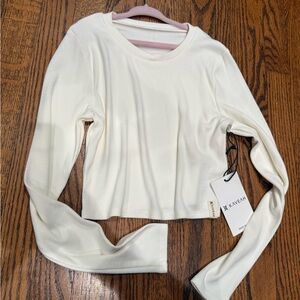 Kaveah boutique new  tween teen ribbed Cream Long Sleeve Top